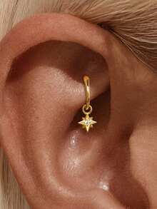 1pc 925 Sterling Silver Star/Flower/Water Drop Dangle Earrings For Women Dainty CZ Drop Hoop Earrings Hypoallergenic For Sensitive Ears Perfect For Daily Wear