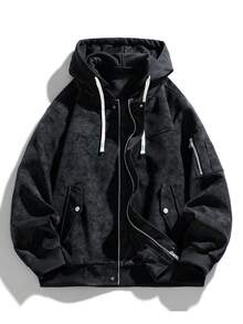 Men's Loose Fit Motorcycle Leather Jacket With Hood, New Autumn/Winter Collection - Black - View 8