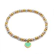 قطعة واحدة سوار معدني فاخر مطلي بالمينا على شكل قلب بسلسلة خرزة دائرية من الفولاذ المقاوم للصدأ قياس 4 مم كهدية مجوهرات للنساء