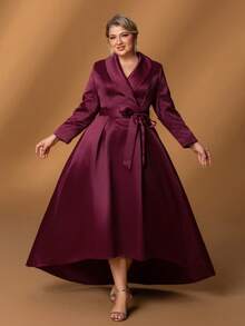 Faeriesty Mosy Plus 精致大码新娘母亲礼服,采用优雅的翻领、优雅的长袖、迷人的 A 字形轮廓和别致的蝴蝶结腰带 - 非常适合正式婚礼、盛大庆典、高档晚会、著名社交聚会和豪华正式活动 - 酒紅色 - 查看 4