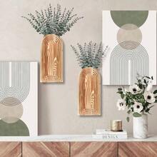 2 Pack Wooden Wall Vase Set - Brown Modern Farmhouse Boho Wall Decor Entryway, Hallway, Bathroom, Living Room, Dining Room, Narrow Spaces - 棕色 - 查看 3
