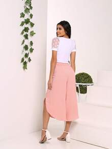 Plain Viscose Pantacurt Pants Simple Knot House - 乾枯玫瑰色 - 查看 7