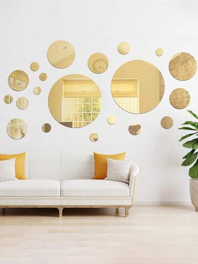 32 piezas Pegatinas de espejo redondo dorado, Decoración de pared de espejo acrílico redondo, Decoración de habitación, Decoración de dormitorio, Decoración de baño