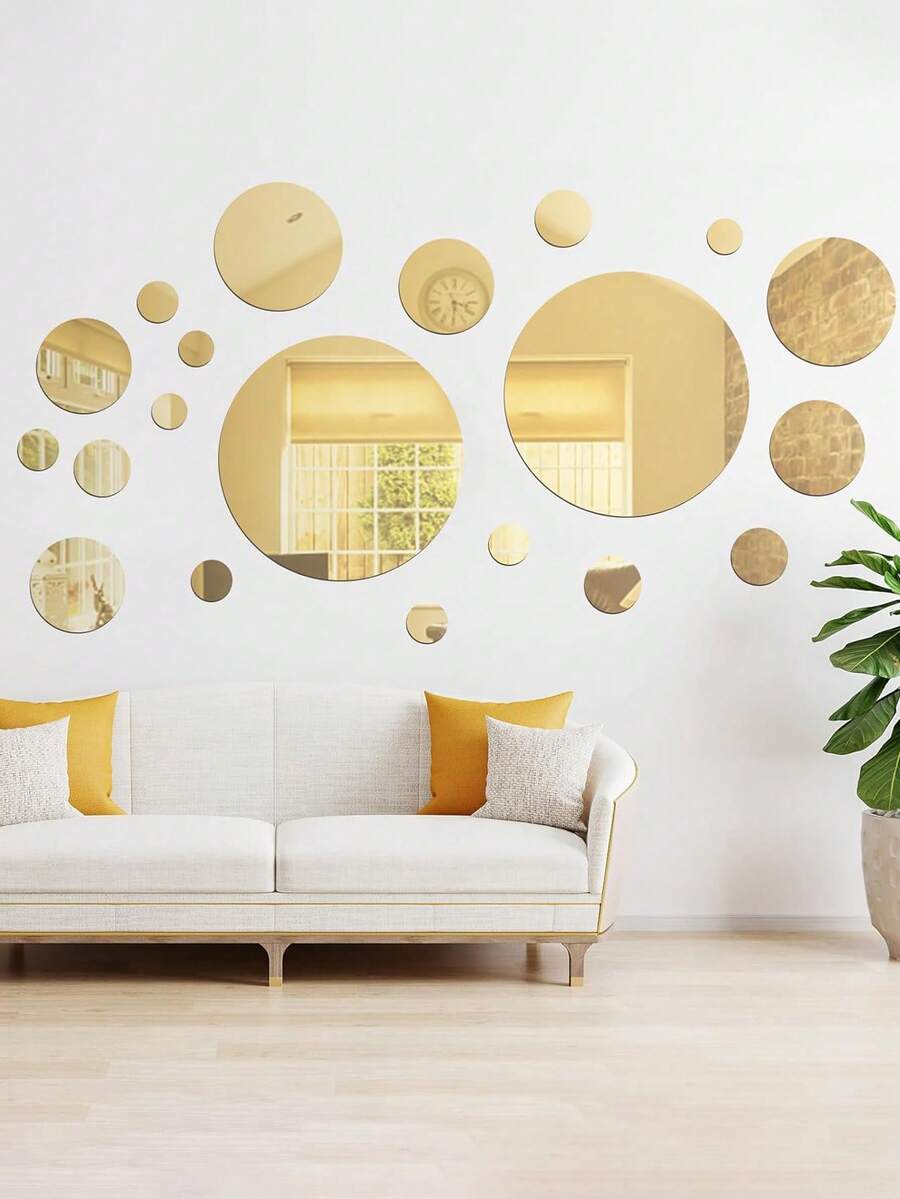 32 miếng dán tường hình tròn mạ vàng, gương tròn acrylic trang trí tường, trang trí phòng ngủ, trang trí phòng tắm.