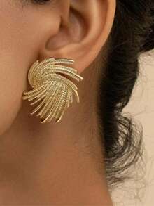 1 对时尚锌合金不对称螺旋设计耳钉，适合女士日常生活 - 彩色 - 查看 6