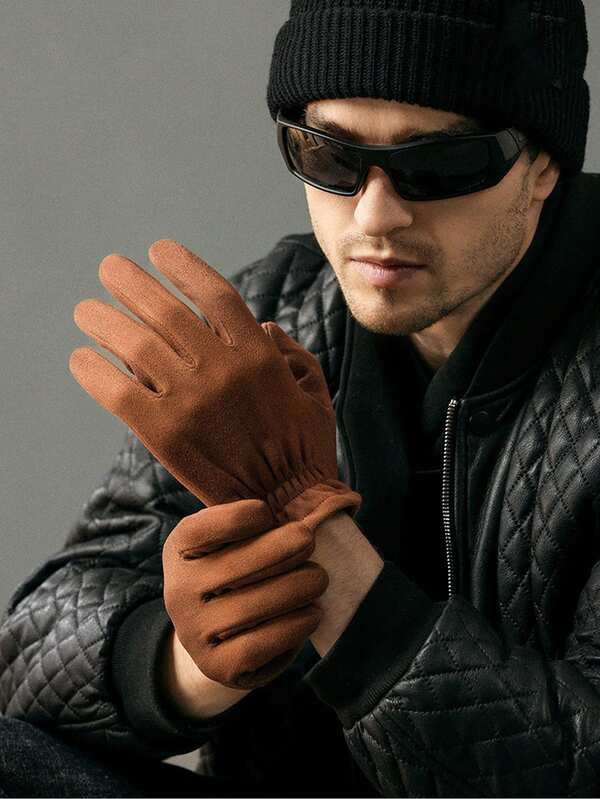 1 par de guantes térmicos con pantalla táctil de moda y cálidos para hombres, guantes térmicos de ante para otoño/invierno para deportes al aire libre, ciclismo, conducción, decoración de otoño