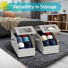 A Stackable Hat Storage Box, Suitable For 12 Baseball Caps - Sturdy Fabric And Cardboard Organizer With A Transparent Window, A Space-Saving Wardrobe Storage Box For Both Men And Women With A Decorative Design, In Gray, With A Neutral Appearance