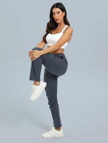 Women's Lightweight Quick-Dry Travel Golf Cargo Pants With Zipper Pockets - Dusty Blue - View 4