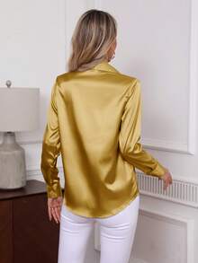 2026 New Elegant Solid Color Button-Down Long Sleeve Shirt, Classic Workwear Blouse For Women Spring - Gold - View 2