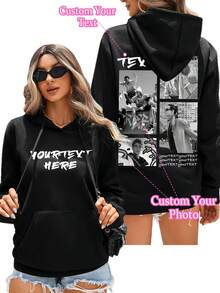 Sudadera con capucha forrada térmicamente con foto personalizada para , personalizada con fotos de amigos/familia/pareja/mascotas, ideal para cumpleaños, aniversario, San Valentín, sudadera casual, adecuada para Halloween, Navidad, vuelta al colegio, otoño/invierno, regalo para ella, regalo de cumpleaños