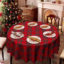 1pc Christmas Tablecloth - Retro Plaid Christmas Tablecloth Pattern, European Vintage Small Red Plaid Style - Durable Polyester Fabric - Suitable For Rectangular, Round, Dining Tables - Party, Home, Restaurant Winter Decor - Easy To Clean Holiday Decoration - Multicolor - View 11