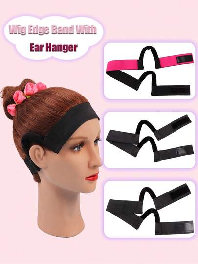  Nunify M/L Size Lace Melt Wig Band With Ear Hanger New Arrival Wig Band With Ear Cut Outs 3.5Cm 3Cm Width Lace Melting Band Black Wig Edge Lace Frontal Melt Adjustable Wrap To Lay Scarf Wig Band With Ear Protection Lace Edge Band