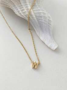 Magic Fish 1pc Classic Perforated Gold Letter Necklace A-Z 26 Initial Pendant Necklace, Stainless Steel Charm Jewelry Gift, Suitable For Daily Wear - Gold - View 30