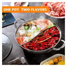 双味火锅，带分隔板、玻璃盖、双面不粘汤底，适用于电磁炉和燃气灶。