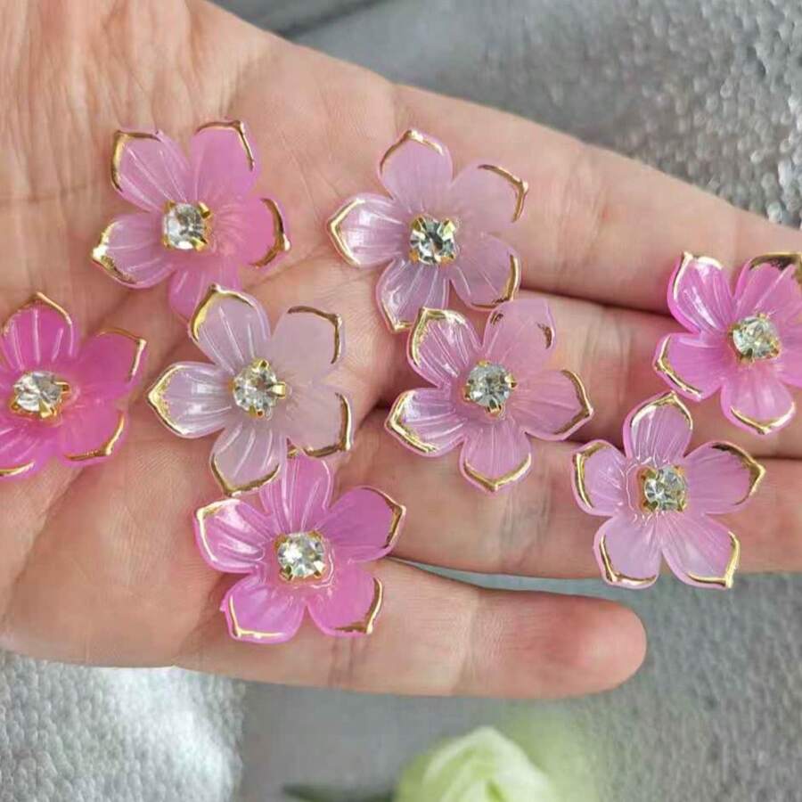 20/50 Pieces 24mmGold Edge Pink Flower Decorative Flower Design Hat Decorative Buckle DIY Handmade Decorative Accessories.