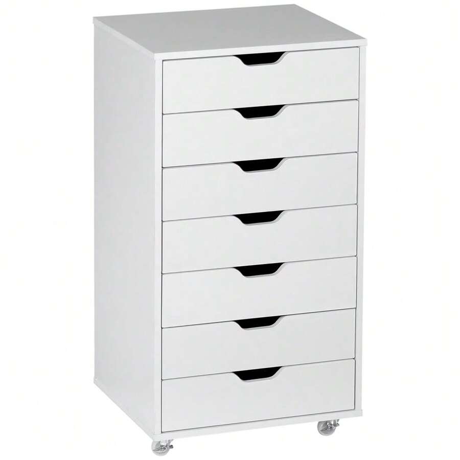 Vinsetto Seven-Drawer Filing Cabinet, With Wheels - White - default - View 1