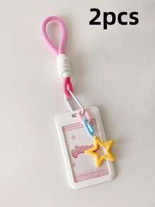 Student Candy-Colored Sliding Cover 3-Inch Card Holder, With Lanyard For Bus/Metro Card, Kids' Idol Card Display Pouch , Back To School Gifts