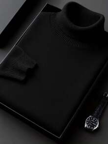 GRDR Men's Regular Shoulder Long Sleeve High Neck Sweater, Versatile For Daily Wear, Knitted