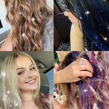 Extensiones de cabello de 24 pulgadas con clip, resistentes al calor, accesorios de cabello de hada brillante, adecuados para mujeres, niñas, niños, aplicables para Halloween - Azul cielo - Ver 4