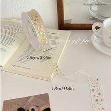 9m/Roll 2.5cm Metallic Gold Star Tulle Ribbon, Christmas Holiday Gift Wrapping Decoration Streamer, Valentine's Day Gift Decor, For Party, Flowers, Cakes, Gift Boxes, Bows, Packaging