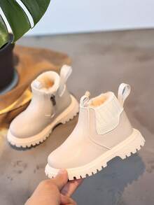 1 Pair Toddler Low Ankle Boots With Side Zipper Closure, Children's Winter Fashion Boots - Beige - View 5