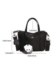 时尚通勤包，极简休闲单肩包，轻盈斜跨饺子方形女包。极简尼龙方形手提包，时尚手柄钱包，配有可拆卸肩带，适合女生、女大学生、初学者和办公室女士，非常适合办公室、大学、工作、商务、通勤 - 黑色 - 查看 3