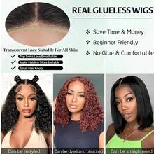 4x4 Put On And Go Glueless Bob Human Hair Wigs Kinky Curly For Women Lace Frontal Human Hair Pre Plucked With Baby Hair 180% Density Natural Color Ready To Go - Natural Black - 查看 9