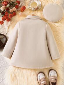 Dwurzędowy płaszcz dziewczęcy w jednolitym kolorze, z długim rękawem i beretem, jesień/zima