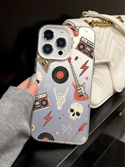 Skull Music Illustration Shockproof Creative Phone Case, Holiday Gift For Kids, Stylish And Cool, Compatible With IPhone 7, 8, X, XS, XR, 11, 12, 13, 14, 15, 16 Pro Max, And Galaxy A33(5G)/A32(4G)/A52(5G 4G)/S20FE/S21FE/A14(4G 5G)/S23/S23 PLUS/S23 ULTRA/S23 FE/A55 5G/S24/S24 PLUS/S24 ULTRA/A05/A05s/A15 - Fashionable Design