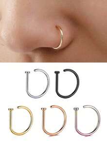 1/3/5Pcs Fake Piering Nose Ring Men Women Fashion 14K Golden D-Shape Punk Non Piercing Nose Clip Stainless Steel Perforation Septum Suitable For Teenagers Body Jewelry