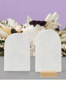 15 piezas de placas de acrílico en blanco con soportes de madera, soportes de tarjetas de señalización arqueada para mesa, adecuados para bodas, fiestas de cumpleaños, decoración de tarjetas de lugar de hotel