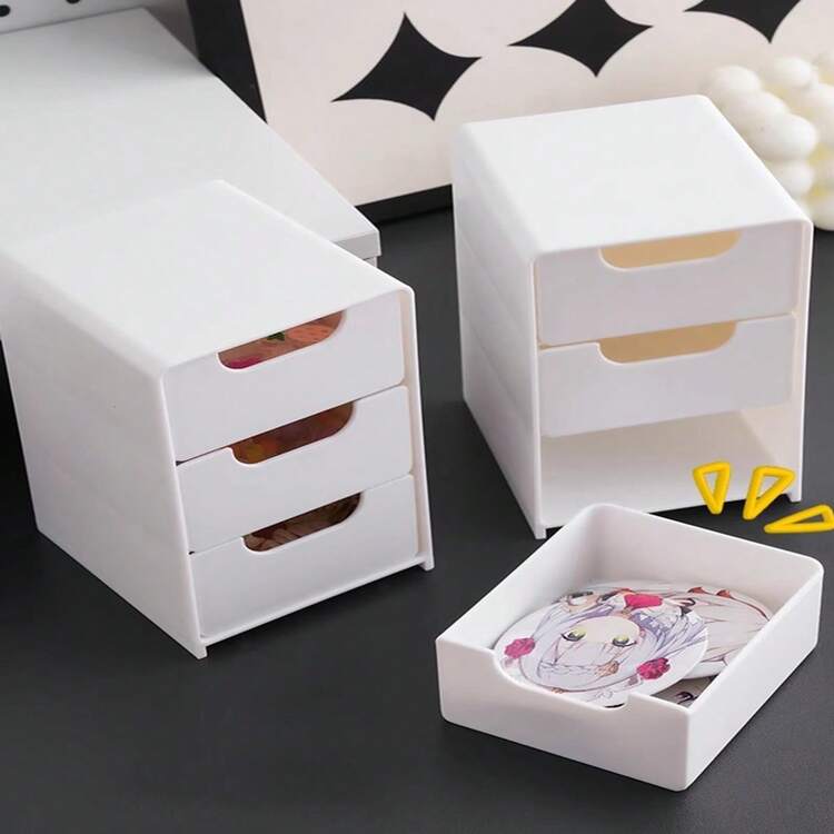 1个极简轻便桌面收纳盒，珠宝盒小巧可爱抽屉式整理盒，办公桌配件收纳盒 - 彩色 - 查看 6