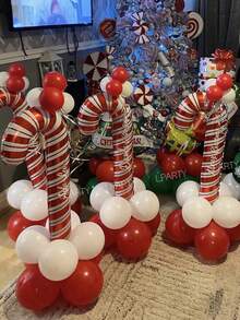 13 Stück/Set Weihnachtsparty dekorative Ballons, rosa & rote Zuckerstangen/Zauberstab Folienballons, 10-Zoll rote/hellrosa/weiße Latex-Ballons, für Silvester, Weihnachtsabend, Silvesterparty Dekoration