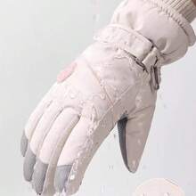 1 双女士专业滑雪手套 - 加厚羊毛防风防寒户外滑雪保暖手套、自行车骑行防寒手套、防滑手掌、兼容触摸屏 - 彩色 - 查看 4