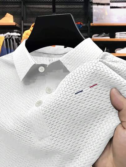 1pc Embroidered Pattern Business Casual Plus Size Men's Polo Shirt, Comfortable Fabric Suitable For Golf, Tennis, Outdoor Travel, Leisure, Great Gift For Men