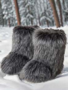 New Winter Warm Plush Faux Fur Snow Boots For Women - Dark Grey & Brown & Black Ankle Booties With Soft Lining, Cozy Slip-On Design For Cold Weather Outdoor & Indoor Wear Unisex Short Ankle Faux Raccoon Fur Snow Boots - Solid Classic Color, Super Smooth Fur Touches The Ground, Perfect For Christmas & Halloween,  Y2K Style! Y2K Fashion Men's & Women's Snow Boots - Faux Raccoon Fur, Silky Smooth Floor-Reaching Fur, Solid Classic Shade, Ideal For Christmas & Halloween! Short Ankle Unisex Snow Boots With Faux Raccoon Fur - Solid Classic Color, Ultra-Smooth Fur Hits The Ground, Must-Have For Christmas & Halloween, Edgy Y2K Vibe! Christmas & Halloween Essential Faux Raccoon Fur Snow Boots (Unisex) - Solid Classic Hue, Smooth Fur Touches The Floor, Stylish Y2K Look! Y2K Short Ankle Snow Boots For Men & Women - Faux Raccoon Fur, Super Smooth Floor-Length Fur, Solid Classic Color, Great For Christmas & Halloween Celebrations! - 深灰色 - 查看 5