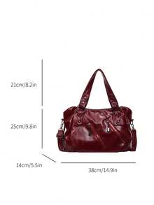 Large Capacity Waterproof Business Casual PU Handbag, Multi-Pocket Design With Compartment, Multifunctional Shoulder Crossbody Bag, Suitable For Young Girls, Female College Students, White-Collar And Career Starters, Perfect For Work, Business Commute, Shopping, Outdoor Travel And School - 酒紅色 - 查看 8