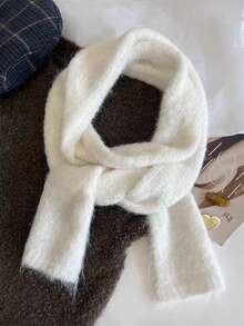 1pc Slightly Curled Edge Thin Scarf, Fashion Versatile Long Scarf, Narrow Style, Suitable For Dress Matching - White - View 3