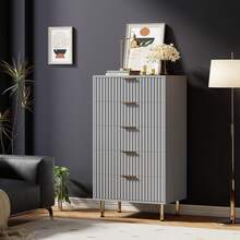 5 Drawer Dresser For Bedroom, 48" Tall Modern Chest Of Drawers With Deep Drawers And Wide Top, Fluted Wooden Dresser Organizer For Living Room, Hallway, Kids Room - Xám - Xem 3