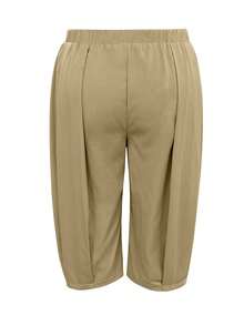 秋冬季加大码女式长裤，纯色休闲阔腿七分裤，带口袋，百搭日常款 - 卡其色 - 查看 4