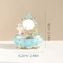 1pc Enamel Crafted Jewelry Box, Creative Princess Vanity Trinket Organizer With Mirror, Jewelry Storage Box, Birthday Gift - Nordic Style - View 3