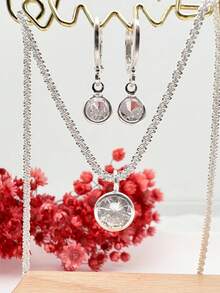 Fashion Sparkling Necklace And Earrings Set With Round  Pendant, 925 Silver Plated - Bạc - Xem 11