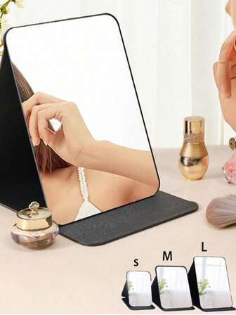 1pc Simple Bathroom Makeup Mirror, Portable Desktop Vanity Mirror, Office Desk Stand Mirror, Handheld Cosmetic Mirror, Adjustable Tabletop Mirror, Student Dormitory Dressing Table Mirror, Home Decoration, Room Decoration, Bathroom Accessory Home Bathroom Decor Fall Decor Makeup Organizer Bathroom Accessories Back To School