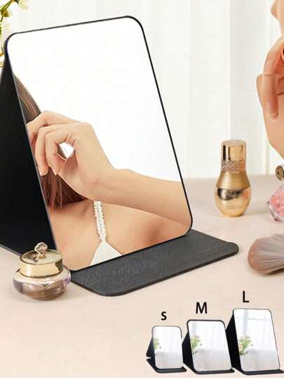 1pc Simple Bathroom Makeup Mirror, Portable Desktop Vanity Mirror, Office Desk Stand Mirror, Handheld Cosmetic Mirror, Adjustable Tabletop Mirror, Student Dormitory Dressing Table Mirror, Home Decoration, Room Decoration, Bathroom Accessory Home Bathroom Decor Fall Decor Makeup Organizer Bathroom Accessories Back To School