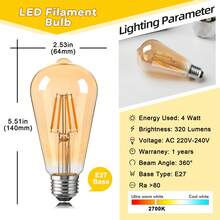 6 Bóng đèn LED Edison ST64 4W cổ điển E27 đế trung bình 220V tương đương 40W Bóng đèn sợi đốt 2700K ánh sáng trắng ấm màu vàng cổ điển Bóng đèn hình giọt nước có thể điều chỉnh độ sáng cho đèn thả trần Quạt trần Đèn tường Phòng tắm Hiên nhà - 6 chiếc E27 220V-240V - Xem 3