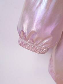 1pc Young Girl Casual Iridescent Hooded Spring/Autumn Jacket, Fashionable Mid-Length Unisex Bomber Coat, Versatile Outerwear