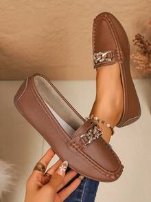 Women's Flat Shoes, 2025 New Style Slip-On Casual Shoes, Fringe Versatile Soft Bottom Penny Shoes, Elegant Fashion, Lightweight And Comfortable Flat Shoes - Brown - View 1