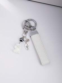 2pcs Plaid Car Key Chain + White Bear Pendant, Fashionable Minimalist Bag Charm, Small Gift For Family And Friends Christmas