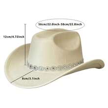 Rhinestone Cowboy Hat For Women, Summer Hats For Women Fashion Western Cowgirl Hats, Elegant Wide Brim Fedora Cap For Party & Daily - 米色 - 查看 7