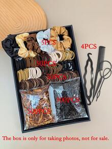 1109pcs/Set Women's Brown Tone Hair Accessories Set, Fashionable Satin Scrunchies, High Elastic Seamless Hair Ties, Unique Caramel Color Disposable Hair Bands, Stretchy Ponytail Holders, Minimalist Style For Casual, Party, Daily Use (No Gift Box)